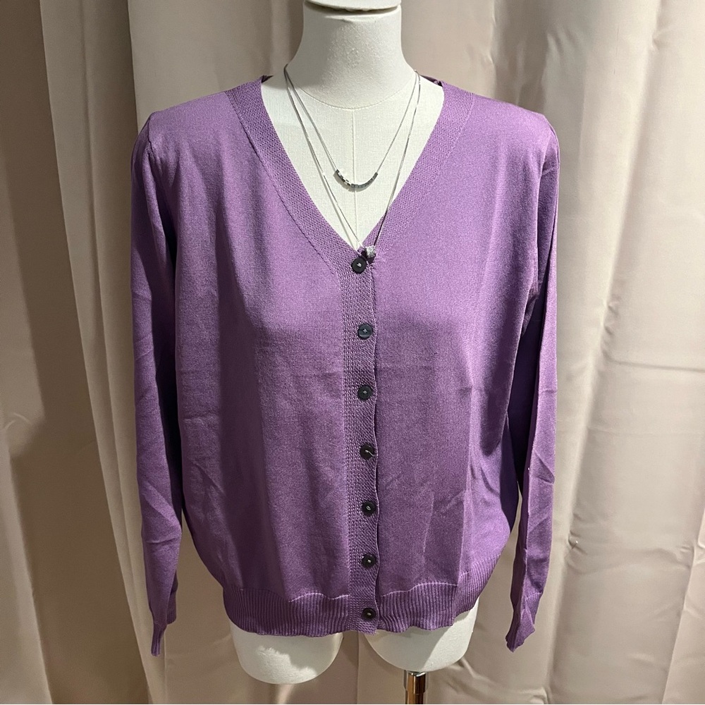 Lightweight Lavender Button Cardigan - Picture 2 of 4